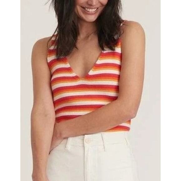 Marine Layer Finley Tank Knit Sleeveless V-Neck Sweater Top Sunset Stripe NWT XL - Picture 1 of 8